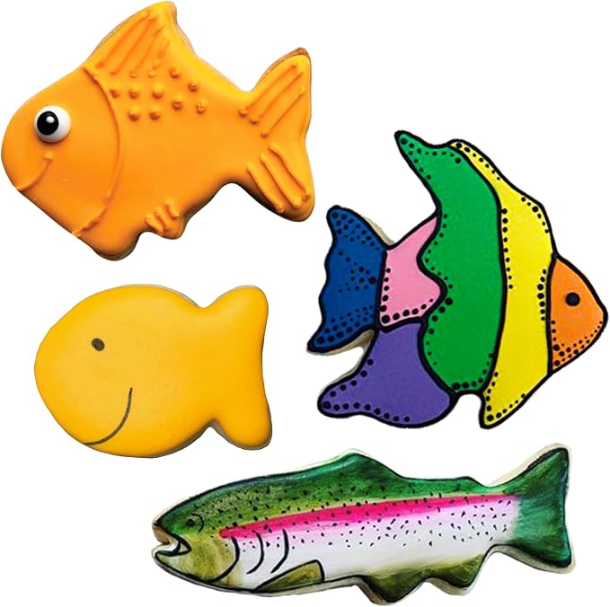 Ann Clark Fish Cookie Cutters 4-Pc. Set (Angel Fish, Cute, Gold, & Trout) Made in USA