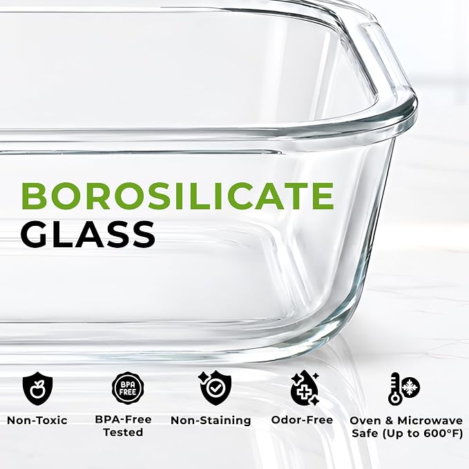 Zulay Kitchen 5 Piece Large 36oz Glass Storage Container Sets with Lids - Premium BPA Free Borosilicate Glass Food Storage Containers - Leak-Proof Meal Prep - Microwave, Freezer & Oven Safe - Gray