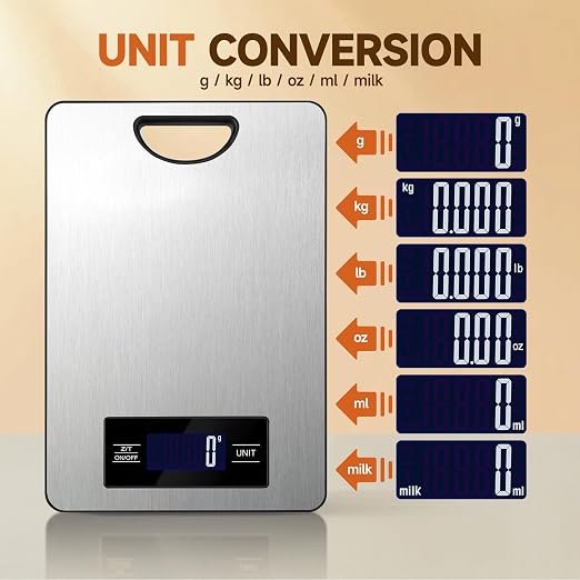 Food Scale, Digital Kitchen Scale with Hanging Loop, 11lb Baking Scale | 1g Accuracy, g/oz,etc.5 Unit Conversion, Tare Function, Fingerprint-Resistant Steel, Suitable for Cooking, Baking ,Meal Prep