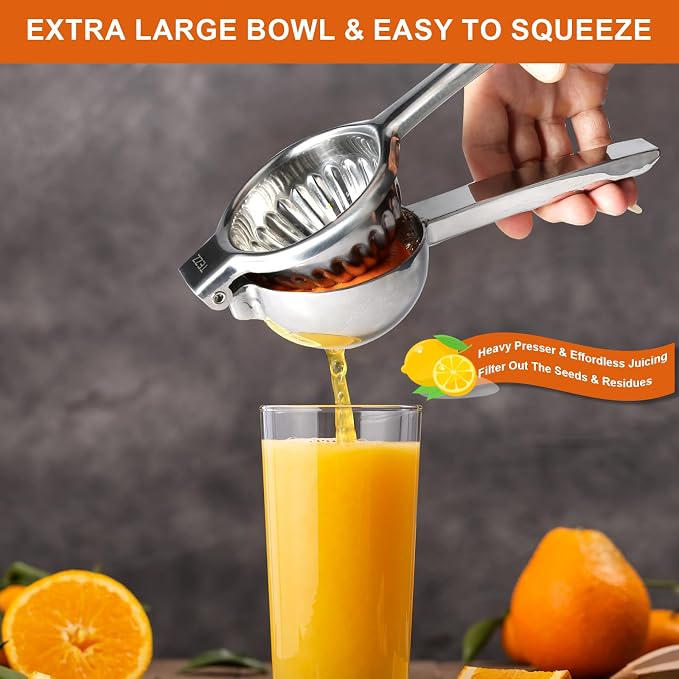 Upgrated Lemon Squeezer, Stainless Steel Manual Hand Juicer For Citrus Lime | Extra Large Heavy Duty Squeezer Makes Juicing Lemons, Limes & Oranges Fast & Easy