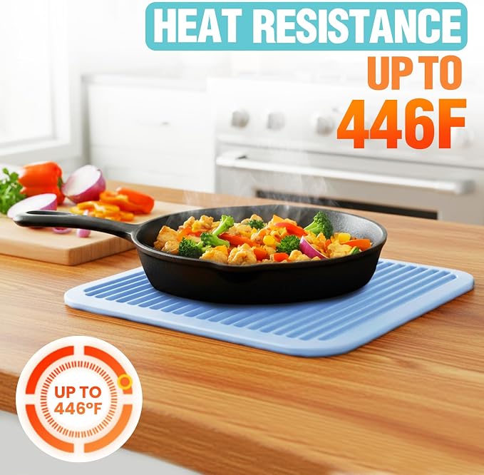 Silicone Trivets for Hot Pots and Pans - 2 Heat Resistant Pot Holders Silicone Trivet Mat Multipurpose Counter Pads (Nordic Blue)