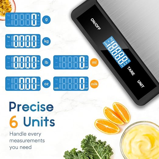 Zivacate Digital Kitchen Scales - Food Scale 15kg/33lb, 1g/0.05oz Precision, 6 Units with Tare Function, Stainless Steel, LCD Display, for Office, School, Home, Baking, Cooking (Battery Not Included)