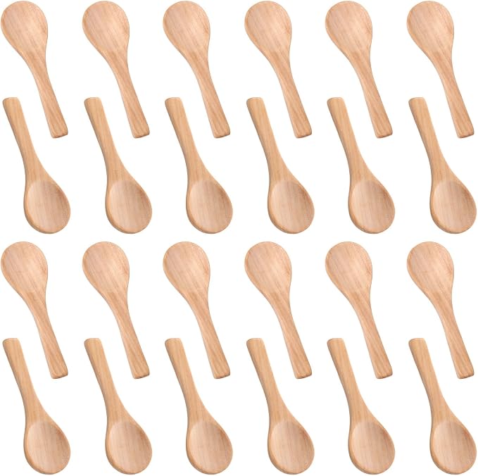 Boao 24 Pcs Small Wooden Spoons, 3.5'' L, Mini Wood Natural Tiny Spoons Wooden Little Teaspoons for Jars Sugar Creamer Honey Spices Salt Kitchen Supplies (Light Brown)、