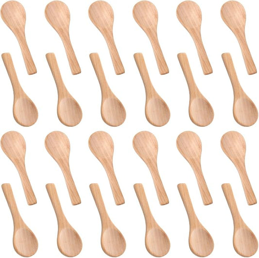 Boao 24 Pcs Small Wooden Spoons, 3.5'' L, Mini Wood Natural Tiny Spoons Wooden Little Teaspoons for Jars Sugar Creamer Honey Spices Salt Kitchen Supplies (Light Brown)、
