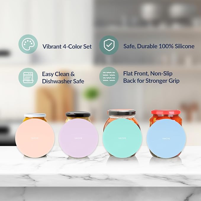 NiHome Silicone Jar Opener Gripper Pads, 6 In for Seniors, Macaron, 4 Pack | Textured Back Pattern For Superior Grip, Food-Grade Silicone, Heat-Resistant Multi-Use Kitchen Pad For Jars, Pots, Spoons