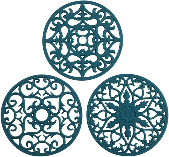 Colinda Silicone Trivet for Hot Dishes, Hot Pot and Pads - Protect Countertop from Hot Pot and Pans Coming Out from the Oven or Stove - Non-Slip & Heat Resistant,Teal,Set of 3