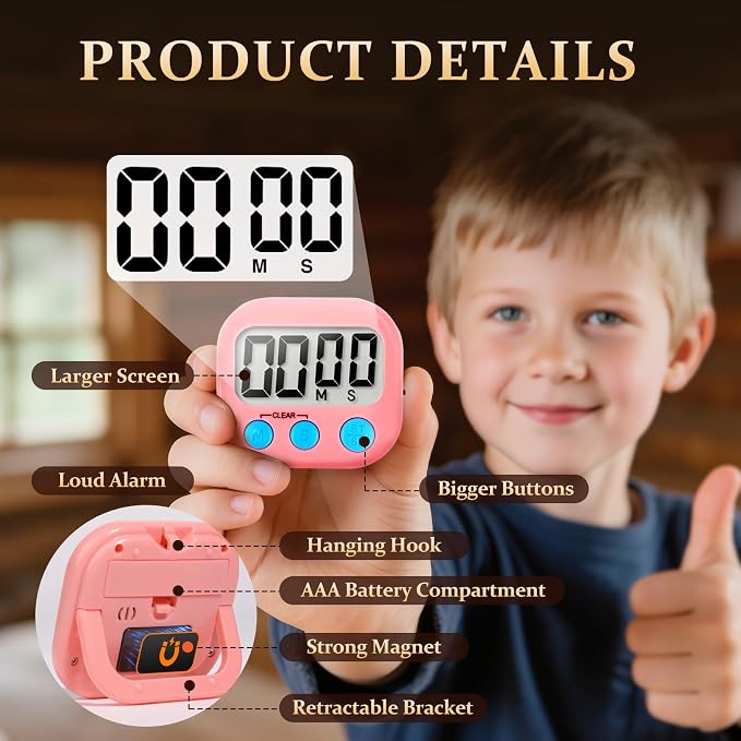 12 Pack Digital Kitchen Timer Small Classroom Timers for Kids Teachers (Blue&Pink)