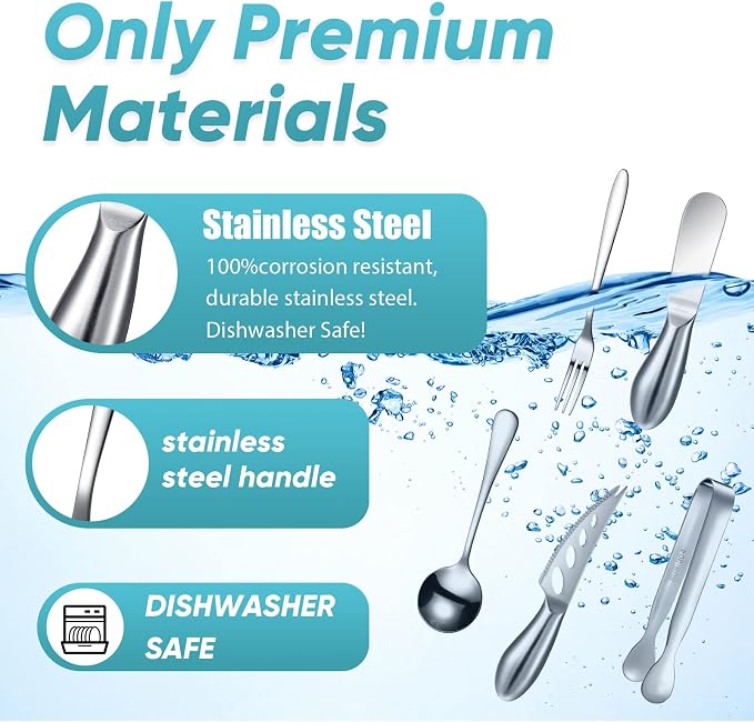 Patelai Charcuterie Board Accessories Cheese Spreader Knife Set Charcuterie Utensils Butter Knife Stainless Steel Mini Serving Tongs Spoons Appetizer Forks for Pastry(Silver,18 Pieces)