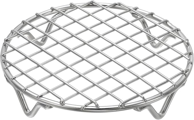 uxcell Round Cooking Rack 4.9 Inch Dia Stainless Steel Wire Cooling Steamer Rack for Baking Canning Cooking Roasting Cooling Grilling Drying, Silver