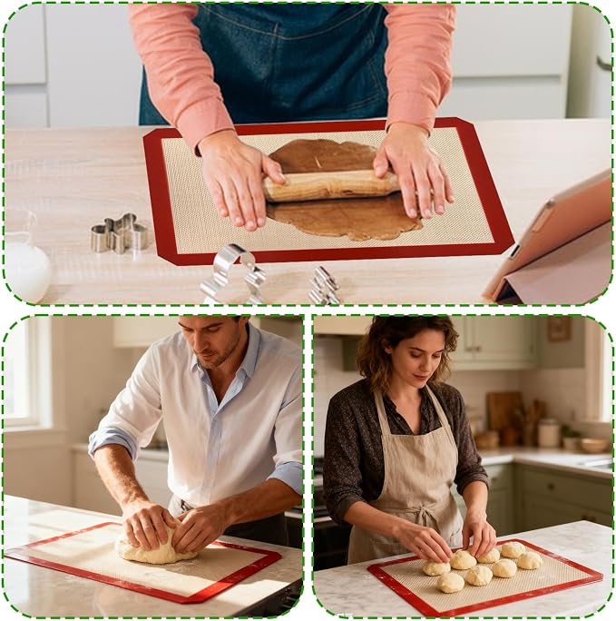 4 Pack 16.5" x 11.6" Reusable Silicone Baking Mat for Cake Pan/16 x11 Cheesecake Pan/Toaster Oven/XL Air Fryer,16" Food Grade Silicone Mat for Baking Sheet, Non-Stick&Reusable