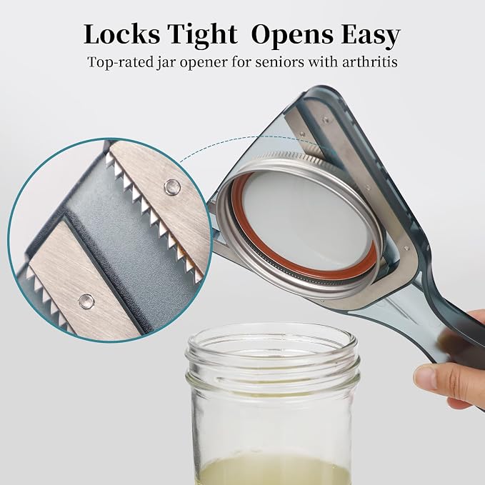 Jar Opener for Weak Hands & Seniors with Arthritis – Easy Twist-Off Lid & Bottle Opener – Ergonomic Non-Slip Handle, Unique Kitchen Gadget & Ideal Christmas Gift for Elderly, Women & Men (Gray)