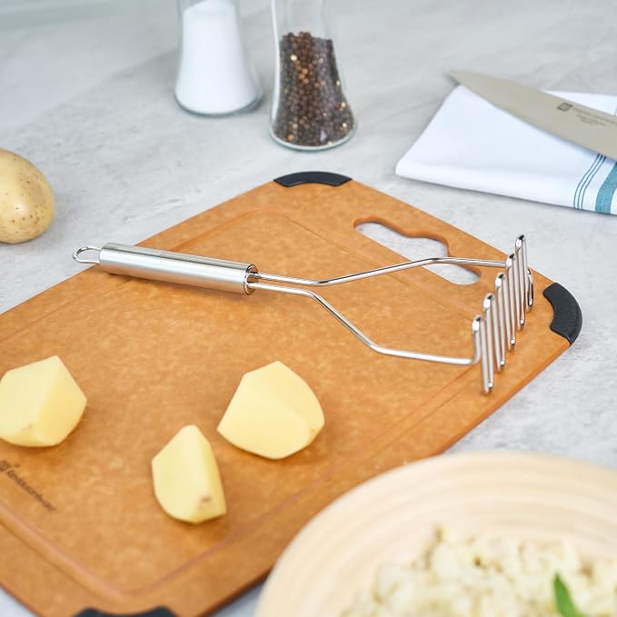 Restaurantware Stainless Steel Potato Masher - German Standard Heavy Duty Vegetable Masher, Ergonomic Handle, Dishwasher Safe - Avocado Guacamole Masher for Potatoes, Beans