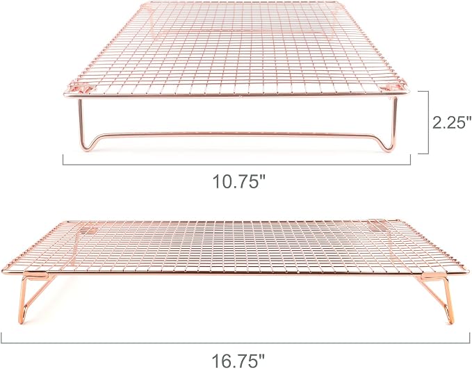 Kingrol 2 Pack Stainless Steel Cooling Racks with Collapsible Folding Legs, Stackable Grid Wire Racks for Cooking and Baking, Copper-Tone