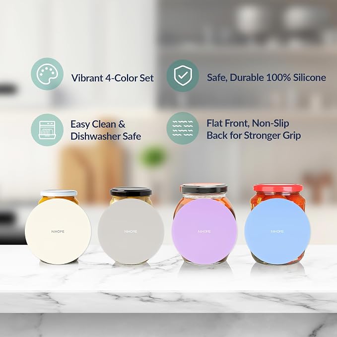 NiHome Silicone Jar Opener Gripper Pads, 6 in for Seniors, Morandi, 4PC | Textured Back Pattern For Superior Grip, Food-Grade Silicone, Heat-Resistant Multi-Use Kitchen Pad For Jars, Pots, Spoons