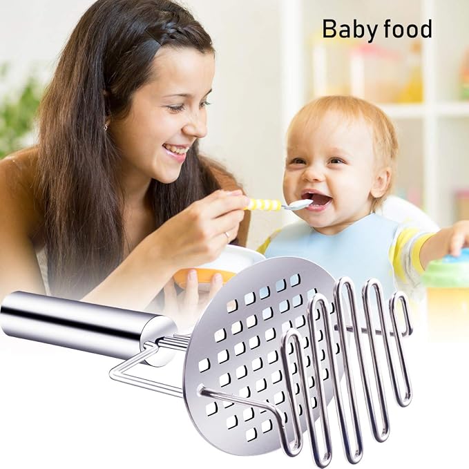 Potato Masher Stainless Steel,Dual-Press Premium Heavy Masher and Ricer Hand Tool,Perfect for Mashing Baby Food