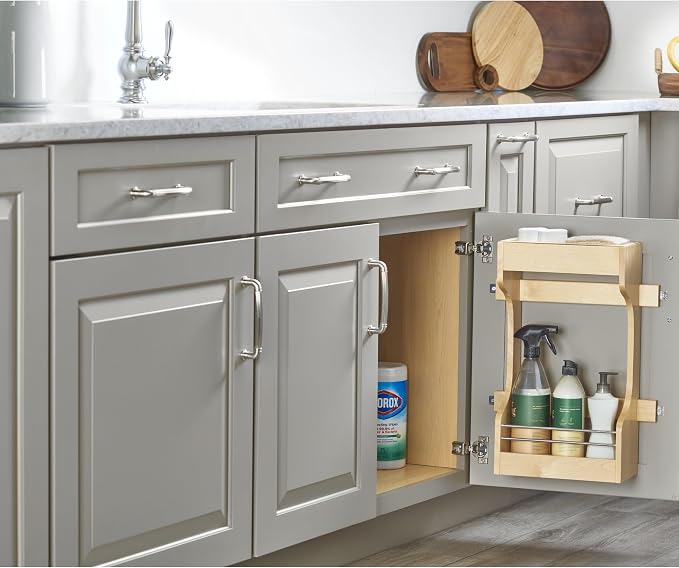 Rev-A-Shelf Dual Shelf Under Sink Organizer for Kitchen and Bathroom Cabinets, 36" Sink Base Vanity Storage, Inside Door Mount, Maple Wood, 4SBSU-18