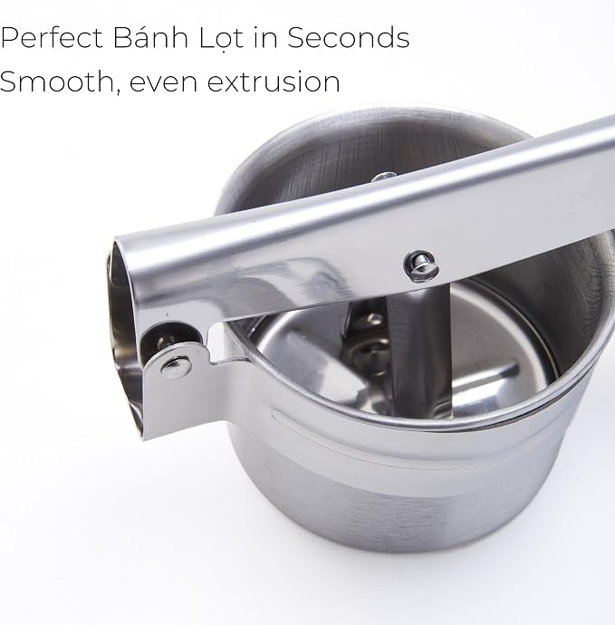 Stainless Steel Khuon Banh Lot Press – Multi-Purpose Potato Ricer, Cendol Maker, Spaetzle Press – Heavy-Duty Manual Food Strainer with 3 Interchangeable Discs for Rice, Vegetables, and Dough