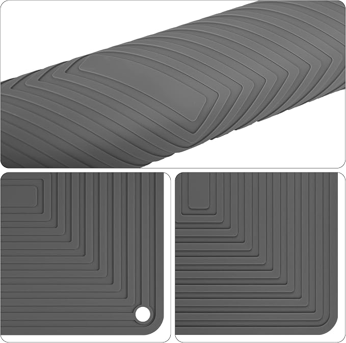 Silicone Trivet Mats for Hot Pots & Pans & Dishes, Hot Pads for Kitchen, Multipurpose Heat Resistant Mat for Kitchen Counter, Durable & Flexible Silicone Pot Holder Set 2 Rectangular Dark Grey
