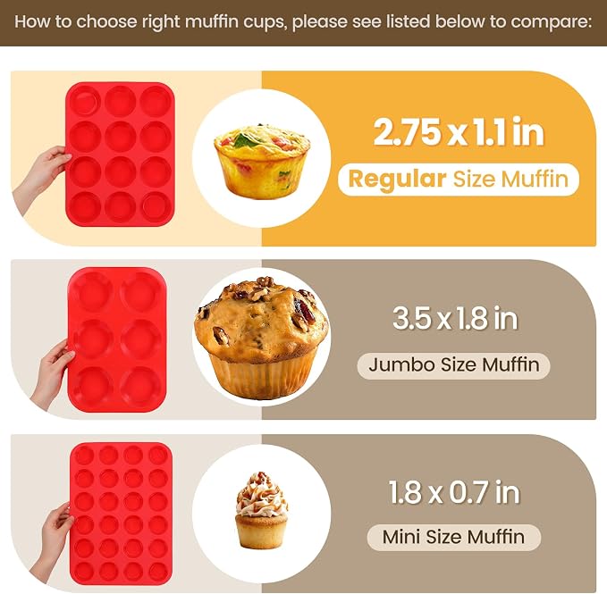 CAKETIME 12 Cups Silicone Muffin Pans for Baking - Regular Size Cupcake Pan Muffin Tin for Baking Nonstick Food Grade Silicone Molds