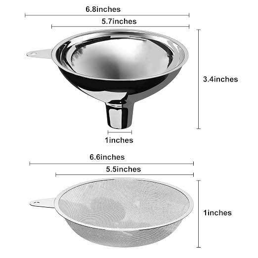 serinar Stainless Steel Large Funnel with Filter (5.7 in. X 1 in. Mouth) with 50 mesh Stainless Steel Food Filter, Metal Funnel for Bottle Filling, Food Funnel for Oil, Juice, Coffee, Honey, Milk