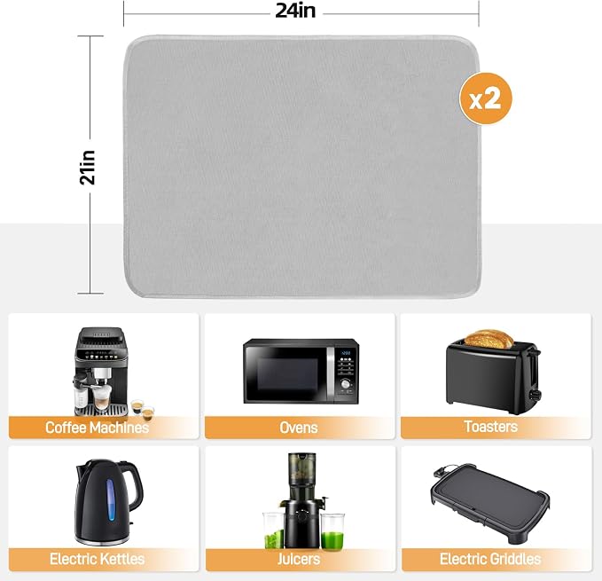 2 PCS Heat Resistant Mats for Countertop Air Fryer, 24x21in, Grey | 1022 ℉ Fireproof mat, air fryer accessories for ninja, cosori, waterproof hot pads for kitchen toaster, oven, coffee maker