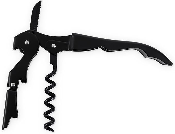 True Truetap Double Hinged Waiter's Corkscrew Wine Opener, Stainless Steel Wine Bottle Opener with Built In Foil Cutter, Home Bar Tools, Bar Cart Accessories, Wedding Gifts, Set of 1, Matte Black