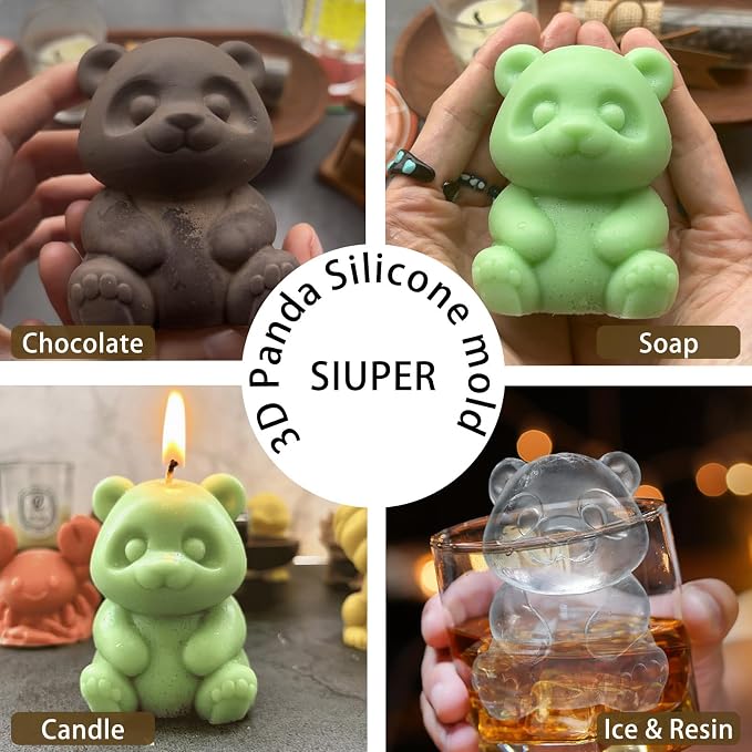 3D Panda Ice Cube Silicone Molds Tray for Whiskey, Cocktail, Drink, Bar; Rich Details. Fun Animal Mold for DIY Craft Taba Squishy Chocolate Soap Candle Resin Gift for Women Girls Boys; 2 Pack