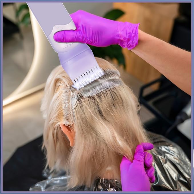 Pimoys 6Oz Root Comb Hair Dye Oil Applicator Bottles for Scalp, Purple | Plastic Squeeze Bottle Dispenser with Graduated Scale, Comb Tip Applicator For Hair Coloring Scalp Oiling, Home Salon Use
