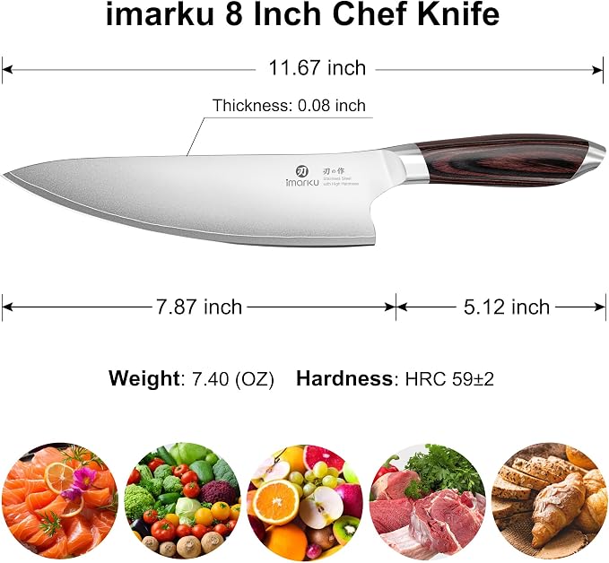 imarku Chef Knife, Japanese Kitchen Knife 8 Inch with High Carbon Stainless Steel, Ultra Sharp Edge Utility Knife, Ergonomic Pakkawood Handle Cooking Knives for Home Cooks and Chefs,Birthday Gift