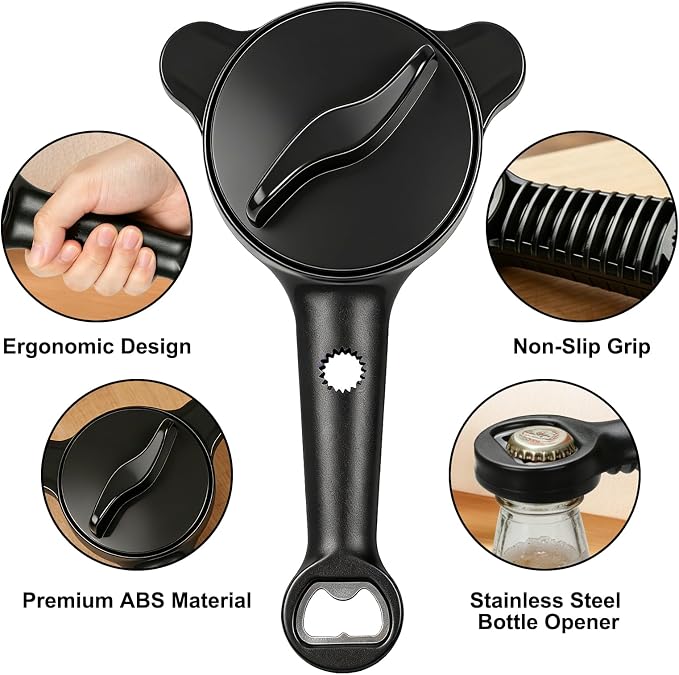 jar openers for seniors,4-in-1 Can Opener for Weak hands,Fits Kitchen Jars with Two Non-Slip Grip, Bottles & Can with Non Slip Rubber Jar opener Gripper Pad