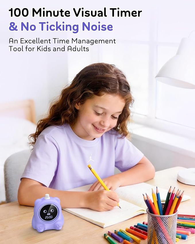 Visual Timer for Kids, 100 Min Digital Timer with Paused, Rechargeable Countdown/Up Timers, 3 Alarm, Silent, Vibrate & Sound Mod, Productivity Timers for ADHD, Classroom, Teacher, Exercise, Study