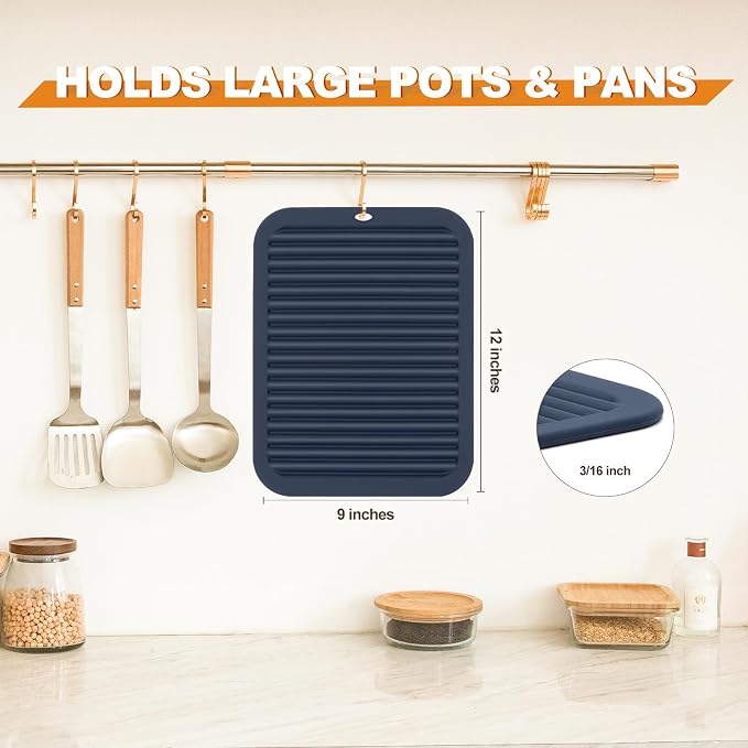 4 Pack Square Silicone Trivets | Hot Pads for Kitchen, Hot Pots and Pans, Hot Dishes, Countertops, Heat Resistance to 480°F, Navy