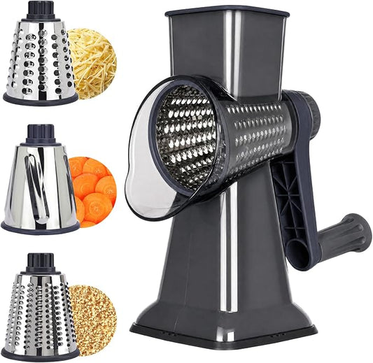 Rotary Cheese Grater,Cheese Shredder Hand Crank, Manual Cheese Grater for Veggies, 3-Blade Grater, Home Kitchen Appliances and Kitchen Gadgets (Black)