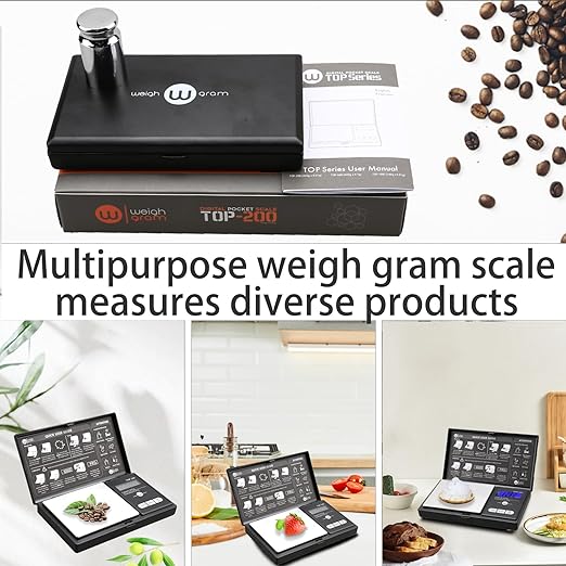 Digital Pocket Gram Scale 200g x 0.01g High Precision with 100g Calibration | Mini Scale Weighs Kitchen Small Food, Jewelry, Ounces, Grains, LCD Display, Tare Function With 100g Calibration Weight