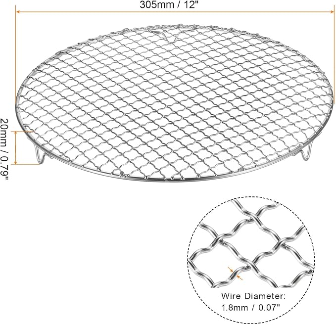 HARFINGTON 2pcs Round Cooking Rack 12-inch 201 Stainless Steel Cross Wire Barbecue Grill Net with 20mm Legs for Cooking Baking Steaming BBQ
