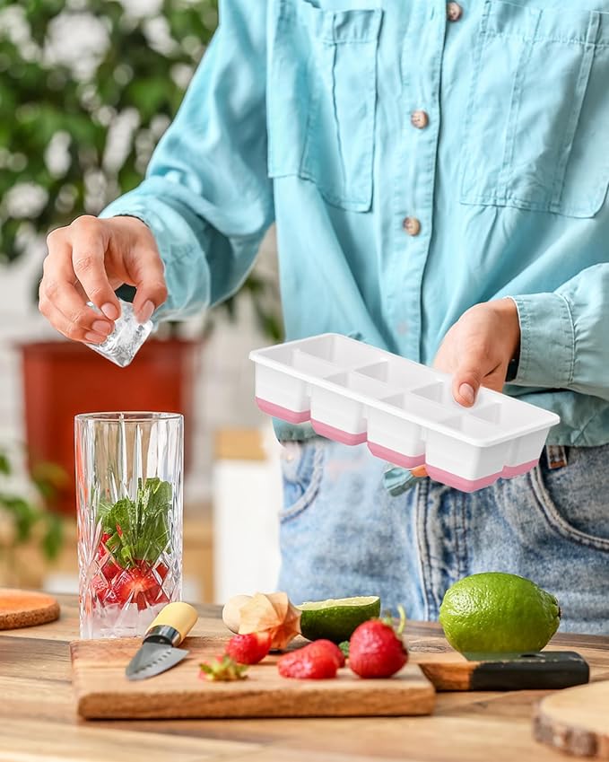 VEHHE Large Square Ice Cube Trays, 3 Pack Easy to Clean Ice Molds with Lid, Easy Release and Flexible Silicone 24-Ice Cube Molds, Mixed Colours