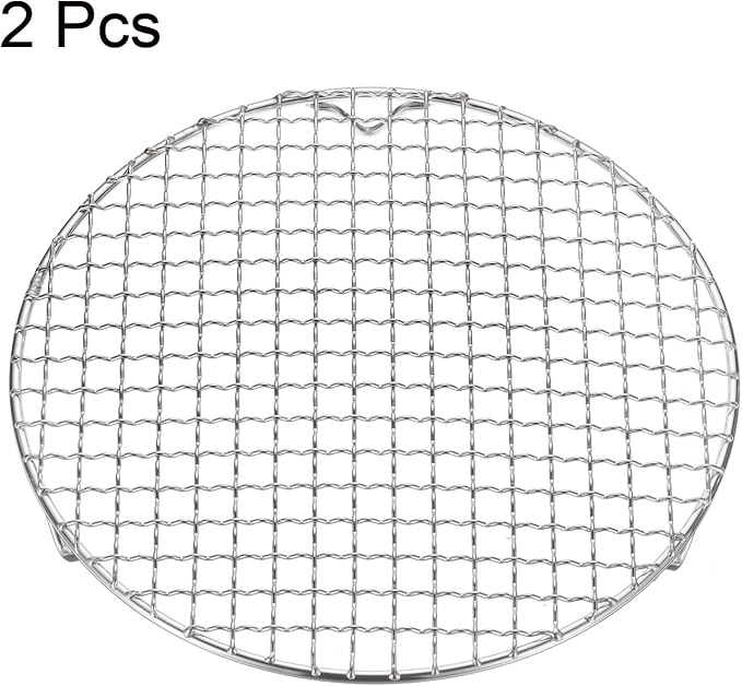 HARFINGTON 2pcs Round Cooking Rack 9.6-inch 201 Stainless Steel Cross Wire Barbecue Grill Net with 20mm Legs for Cooking Baking Steaming BBQ