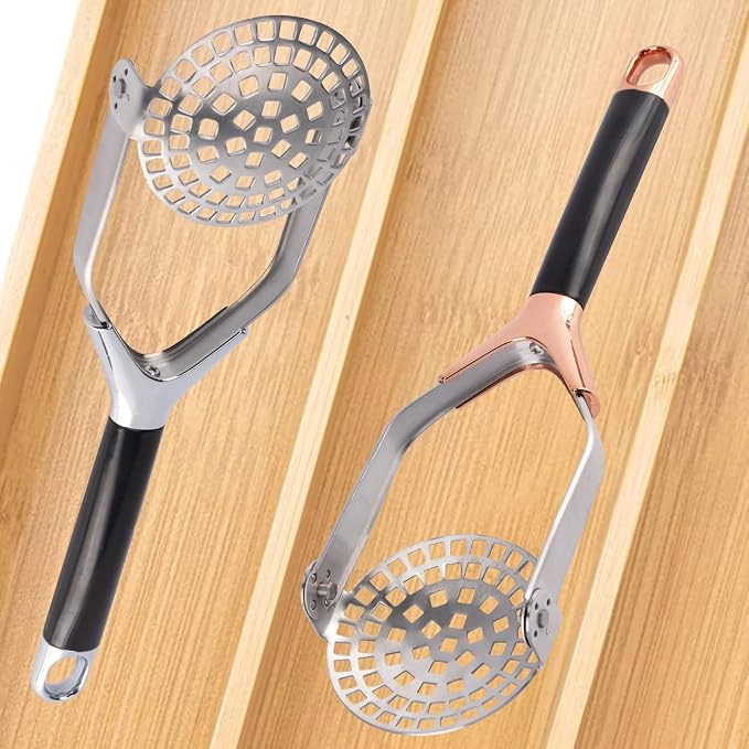 Mashed Potato Masher Stainless Steel Foldable Non Stick 12 Inch Long Handle Heavy Duty Smasher Kitchen Tool,Potato Masher and Peeler for Avocado, Bean, Baby Food, Silver