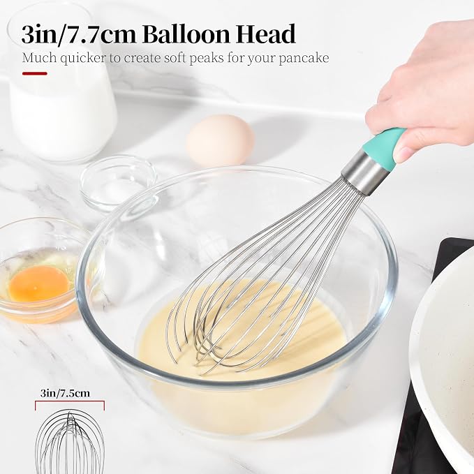 18/8 Stainless Steel Balloon Whisk for Cooking (Large, Aqua Sky) | Heavy Duty Metal Kitchen Wire Whisker Wisking Tool Egg Beater Hand Mixer for Mixing Baking Beating Stirring Sauce Flour