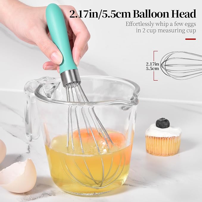 18/8 Stainless Steel Balloon Whisk for Cooking (Small, Aqua Sky) | Heavy Duty Metal Kitchen Wire Whisker Wisking Tool Egg Beater Hand Mixer for Mixing Baking Beating Stirring Sauce Flour