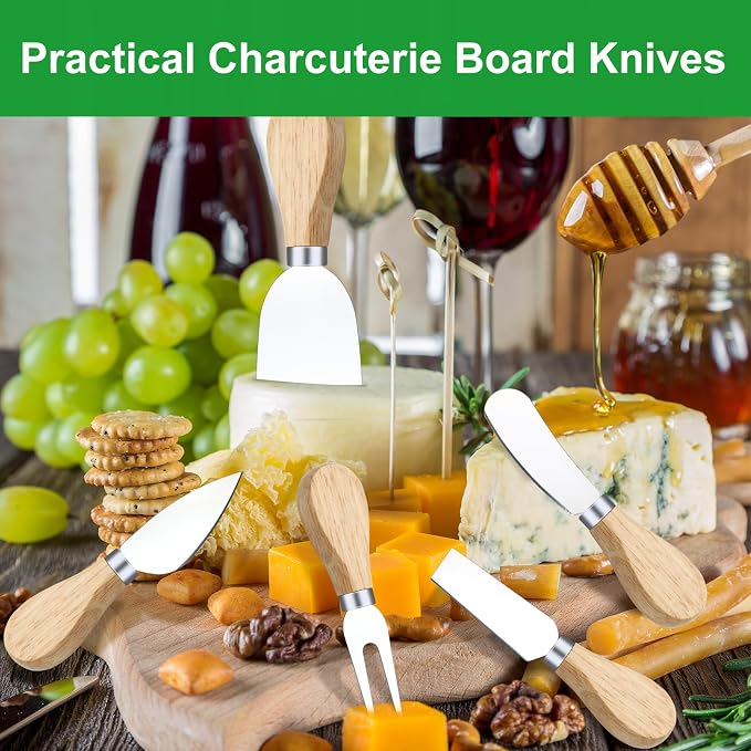 10 Pcs Cheese Knives, Wooden Handle Cheese Knife Set for Charcuterie Board, Mini Steel Stainless Cheese Cutter, Spreader, Fork for Party Wedding Christmas, Charcuterie Accessories
