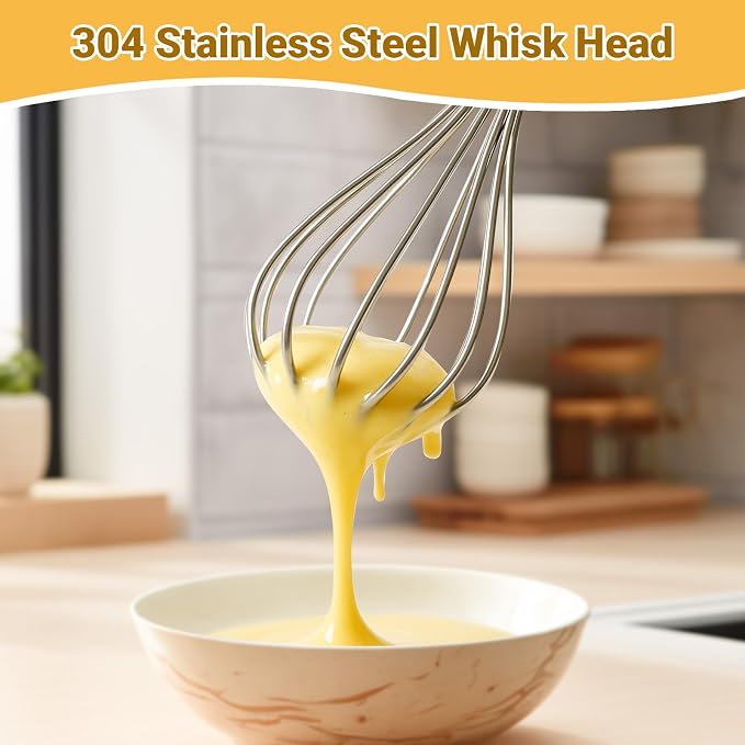 Set of 2 Stainless Steel Whisks, Balloon Whisk Set with Comfortable Handle, Whisk for Cooking, Beating and Frothing (22 cm, 24 cm)
