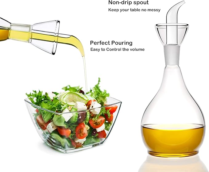 13ounce/ 380 ml Clear Glass Olive Oil Dispenser Bottle - Oil & Vinegar Cruet with Pourers and NO Funnel Needed - Olive Oil Carafe Decanter for Kitchen and BBQ