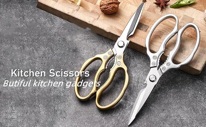 AWinjoy Heavy Duty Sharp Kitchen Scissors, Dishwasher Safe, Cooking Shears for Meat, Chicken, Fish, Poultry, Herb, Bread (Silver)