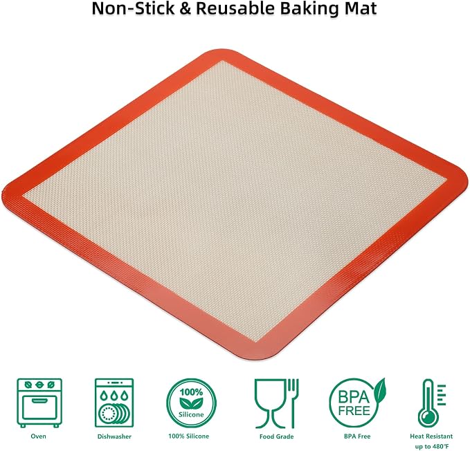 AMYONE 12x12 Square Silicone Baking Mats for XL Air Fryer, Platinum, 2PCS | Fits 12x12 Baking Pan/XL Air Fryer; for Cake/Chicken/Steak Bites/Bacon/Salmon/Vegetables; Nonstick Food Grade Silicone