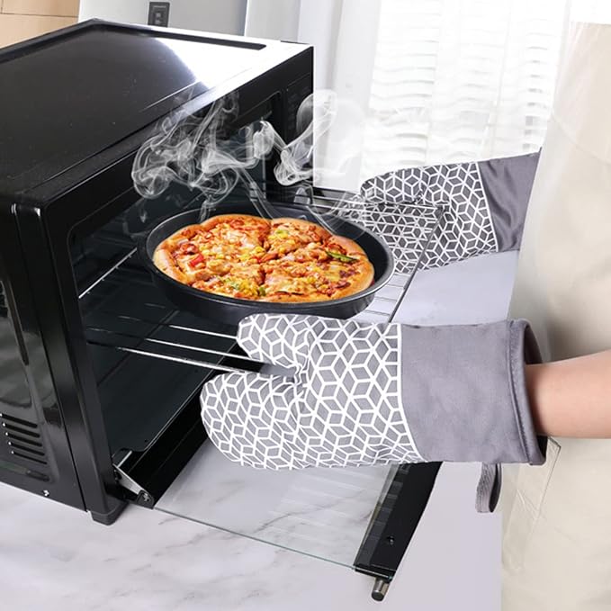 Oven Mitts and Pot Holders Sets 6pcs, Thick Cotton Oven Gloves High Heat Resistant 500℉with Extra Long Oven Mitts and Hot Pads Potholders with Non-Slip Silicone Surface for Cooking Baking