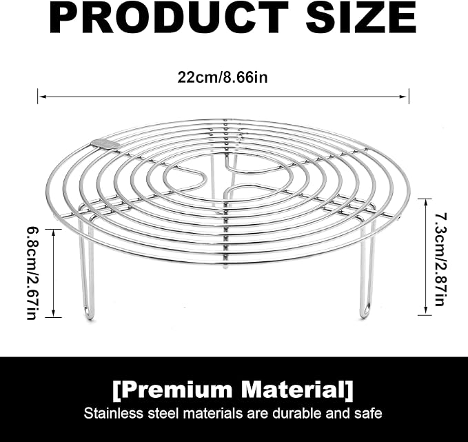 Round Steamer Rack and Cooling Rack,Stainless Steel Pot Trivet, Cooking Rack,Wire Steamer Kettle Rack Holder, Air Fryer Cooking Steamer Rack for Baking Canning Cooking Steaming, 8.7''X2.8''