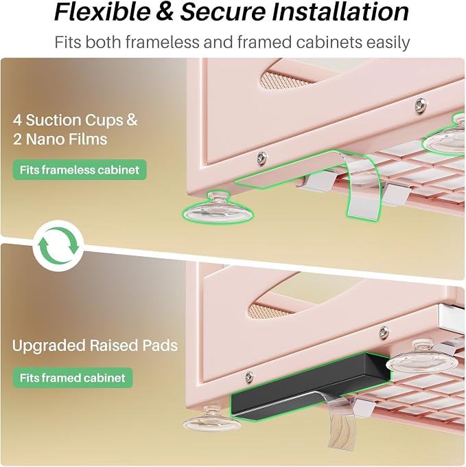 Under Sink Organizer, 2-Pack Pull Out Cabinet Organizer 2 Tier Metal Slide Out Storage Shelf Rack, L-Shaped Adjustable Height,Mesh Sliding Drawer for Kitchen, Bathroom, Laundry, Pantry, Pink, XL