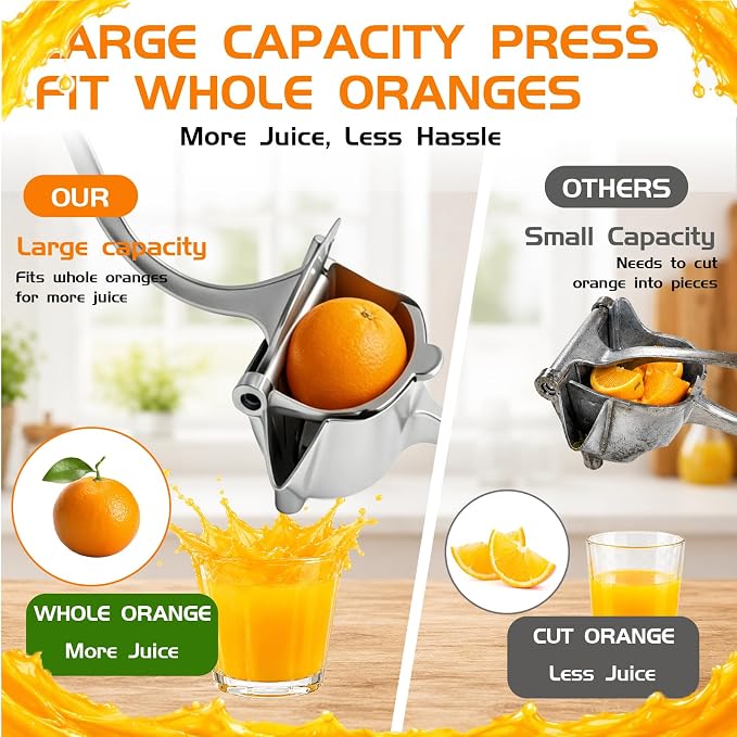 Heavy Duty Manual Juicer Hand Press, Whole Fruit Citrus Lemon Squeezer, Aluminum Fruit Press for Orange Lime Pomegranate, No Pre-Cutting for Home Commercial Bar Use