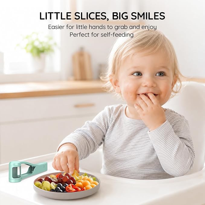 Homnoble Grape Cutter for Toddlers & Baby - Stainless Steel Grape & Cherry Tomato Slicer for Kids Lunch Box - Portable Small Fruit Quarterer Tool, Prep for Salad & Healthy Snacks